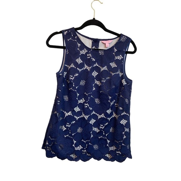Lilly Pulitzer Womens Iona Sleeveless Lace Overlay Top Navy size Small - Picture 1 of 3